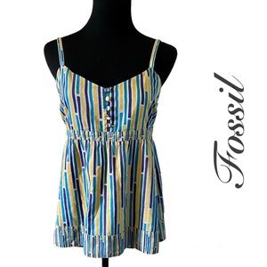 FOSSIL Multi-Colored Babydoll Style Tank Top Size Medium